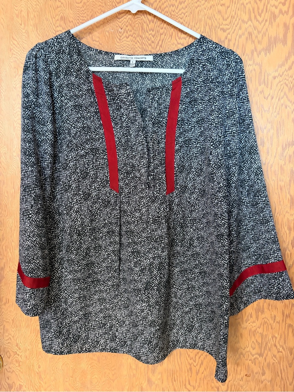 Collective Concepts Black & White Pattern Tunic with Red Accents